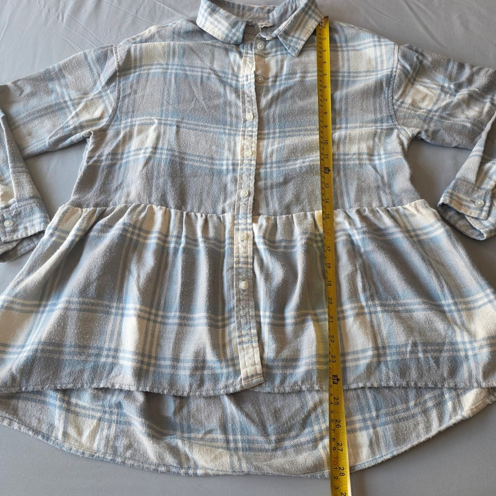 American Eagle Blue Plaid Flannel Peplum Top Womens XS Extra Small‎ Shirt - Picture 5 of 6